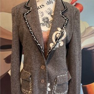 Vintage Wool Y2K 2000s floral embroidered blazer jacket medium